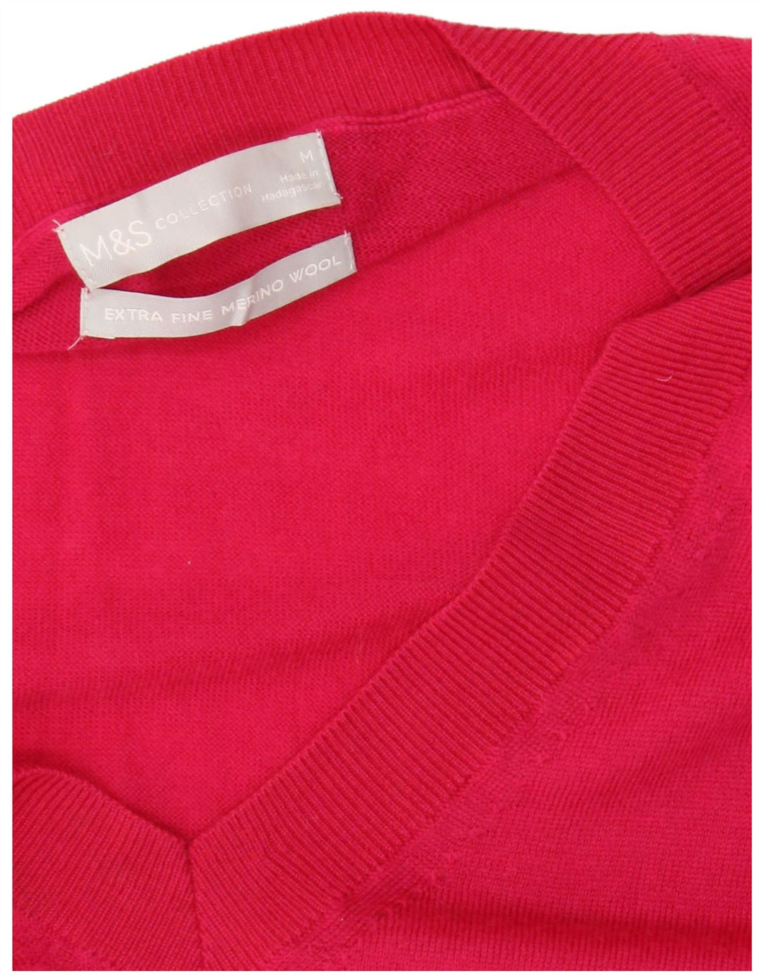 Marks & Spencer Womens V-Neck Jumper Sweater UK 14 Medium Pink Merino Wool