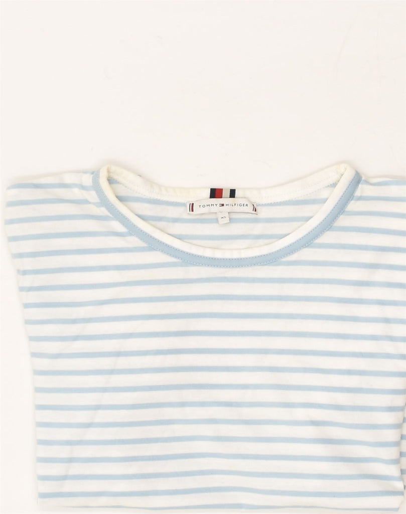 TOMMY HILFIGER Womens T-Shirt Top UK 6 XS Blue Striped Cotton | Vintage Tommy Hilfiger | Thrift | Second-Hand Tommy Hilfiger | Used Clothing | Messina Hembry 