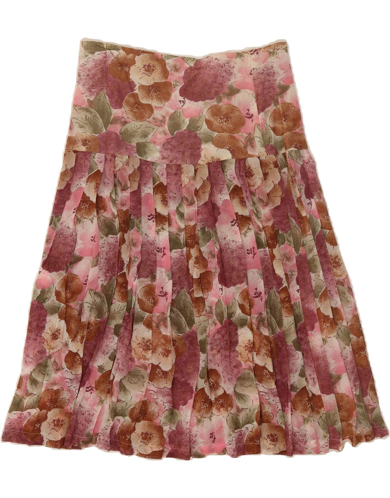 SUPERIOR Womens Knife Pleated Skirt IT 42 Medium W28  Pink Floral Vintage Superior and Second-Hand Superior from Messina Hembry 