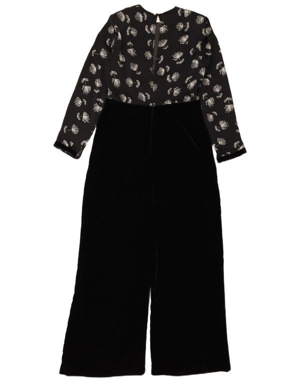 Vintage Womens Velour Jumpsuit UK 12 Medium  Black Floral Polyester