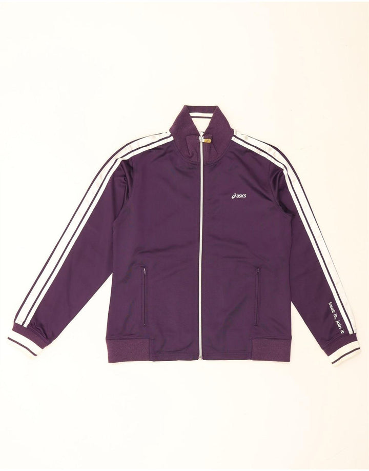 Asics Womens Tracksuit Top Jacket UK 14 Large Purple Colourblock Polyester