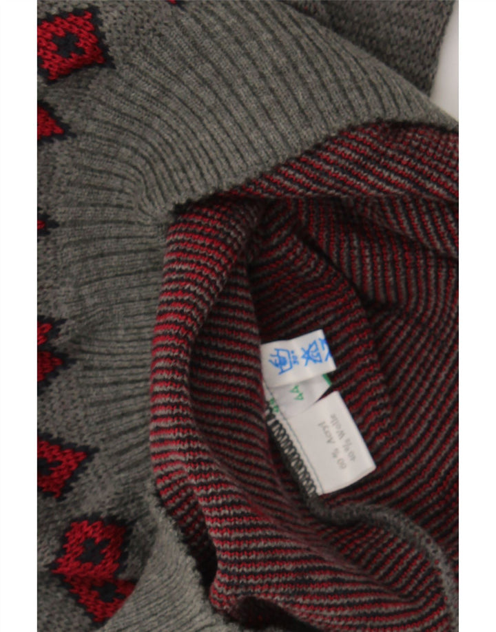 APART Mens Shawl Neck Jumper Sweater Medium Grey Fair Isle Acrylic Vintage Apart and Second-Hand Apart from Messina Hembry 