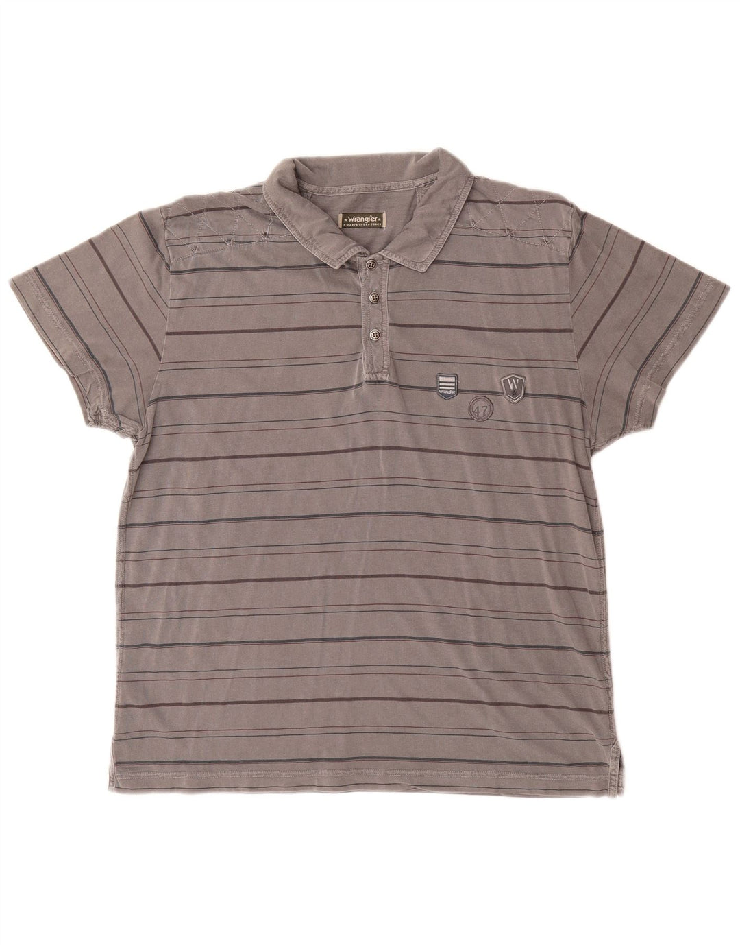 WRANGLER Mens Polo Shirt XL Grey Striped Cotton