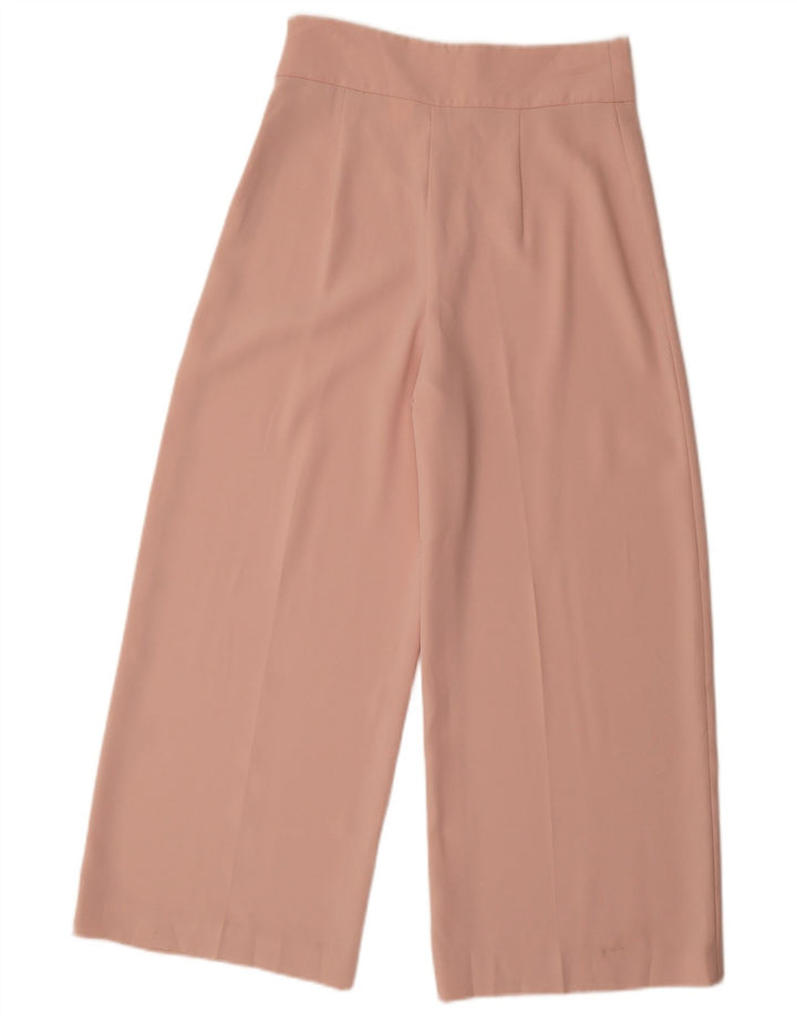 Zara Womens Wide Leg Cropped Trousers Small W26 L25 Pink Polyester