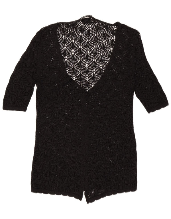 Vintage Womens See Through Crochet Cardigan Sweater UK 14 Medium Black