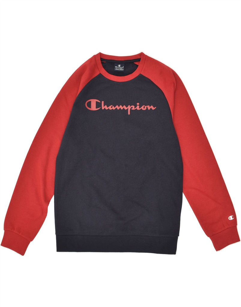 CHAMPION Boys Graphic Sweatshirt Jumper 13-14 Years XL Navy Blue | Vintage Champion | Thrift | Second-Hand Champion | Used Clothing | Messina Hembry 