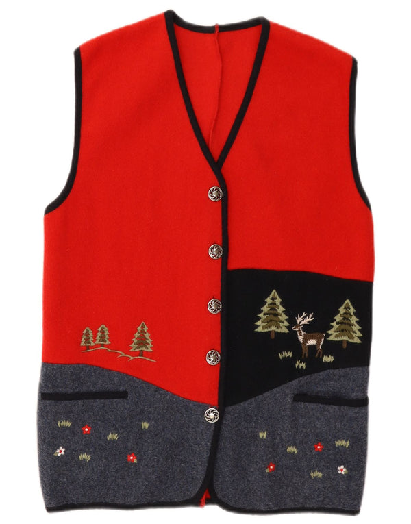 Vintage Womens Waistcoat UK 14 Medium Red Colourblock Wool