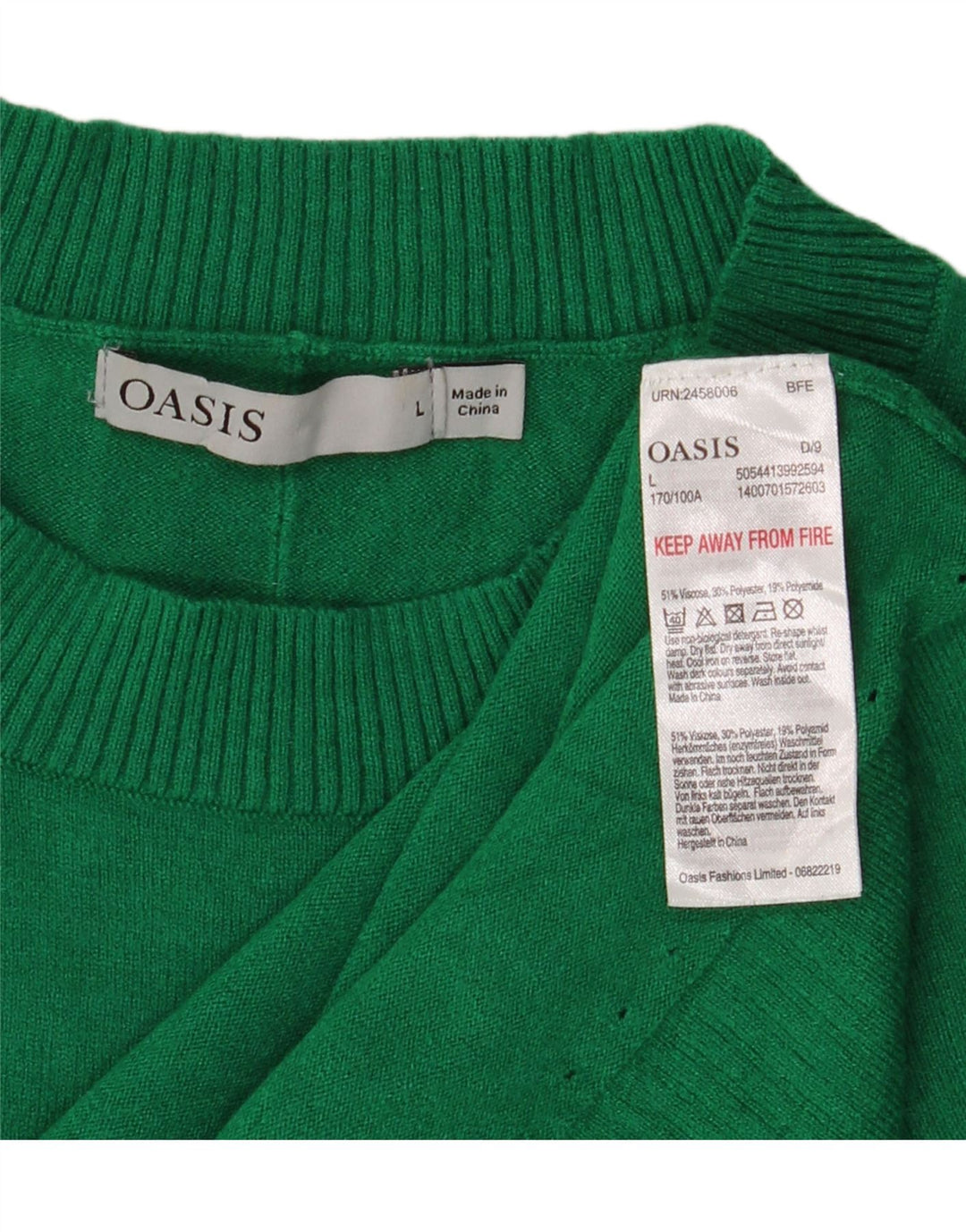 Oasis Womens Oversized Crew Neck Jumper Sweater UK 16 Large Green Viscose