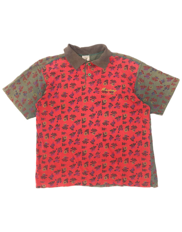Meeting Mens Polo Shirt Large Pink Floral Cotton