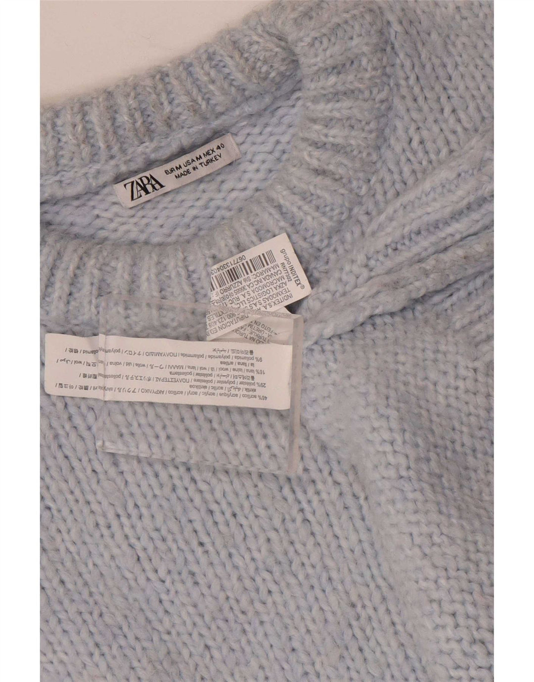 Zara Womens Oversized Crew Neck Jumper Sweater UK 14 Medium Blue Acrylic