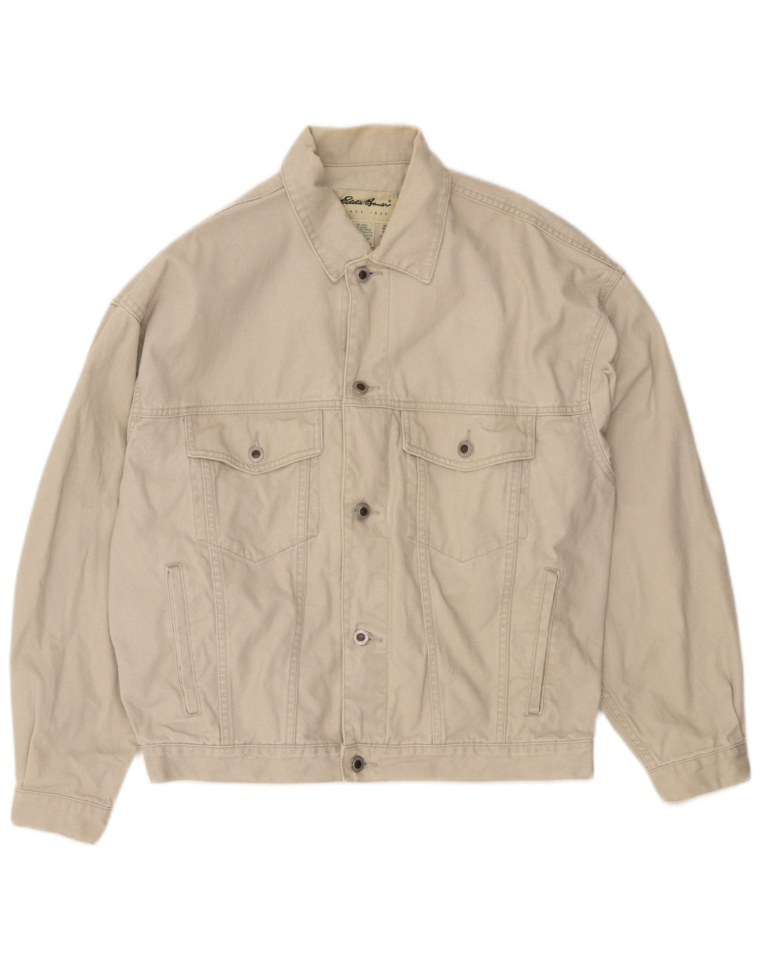 EDDIE BAUER Mens Bomber Jacket UK 38 Medium Beige Cotton