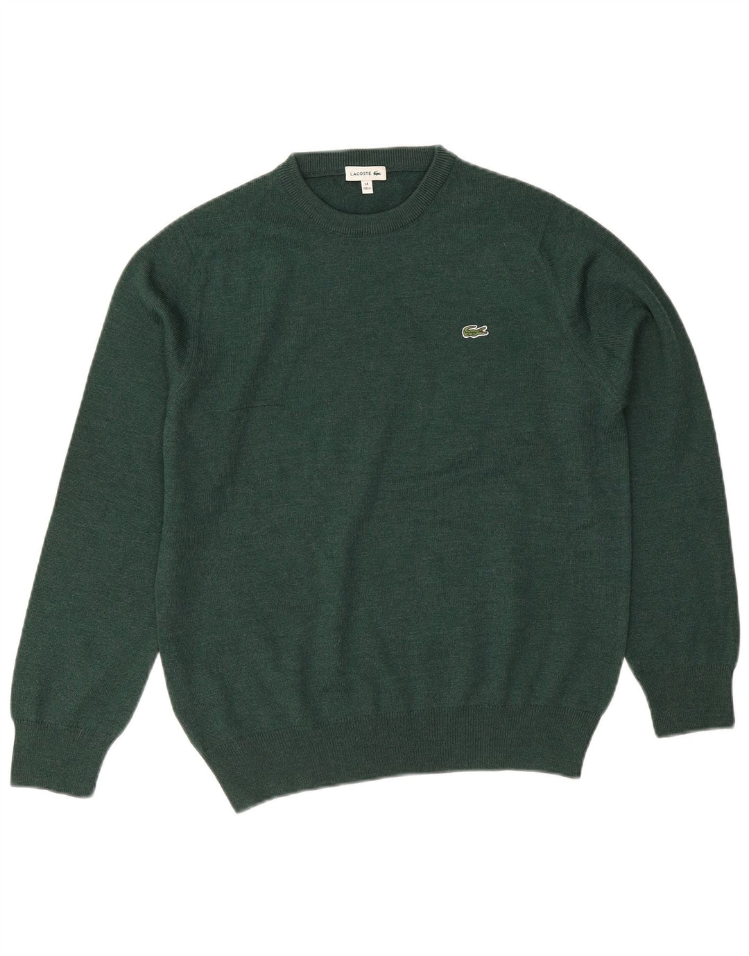 Lacoste Boys Crew Neck Jumper Sweater 13-14 Years Green Wool