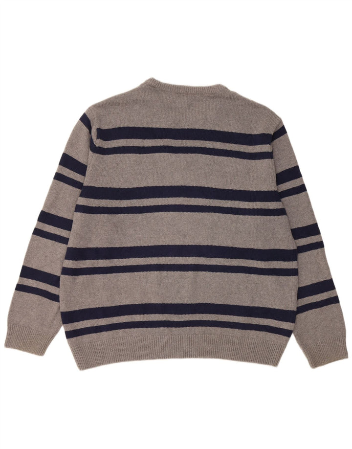 Chaps Mens Crew Neck Jumper Sweater 2XL Grey Striped Cotton