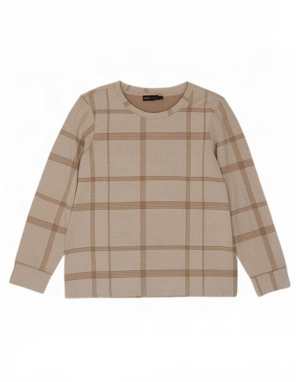 Marks & Spencer Womens Top Long Sleeve UK 12 Medium Beige Plaid Polyester