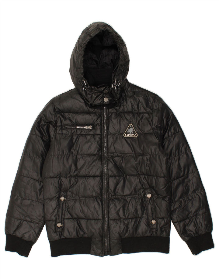 GEOX Boys Hooded Padded Jacket 11-12 Years Black Polyester Vintage Geox and Second-Hand Geox from Messina Hembry 