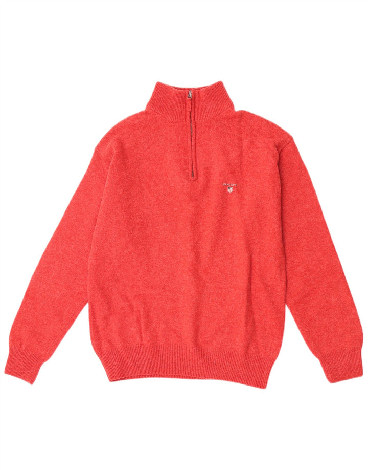 Gant Mens Zip Neck Jumper Sweater Medium Red Lambswool