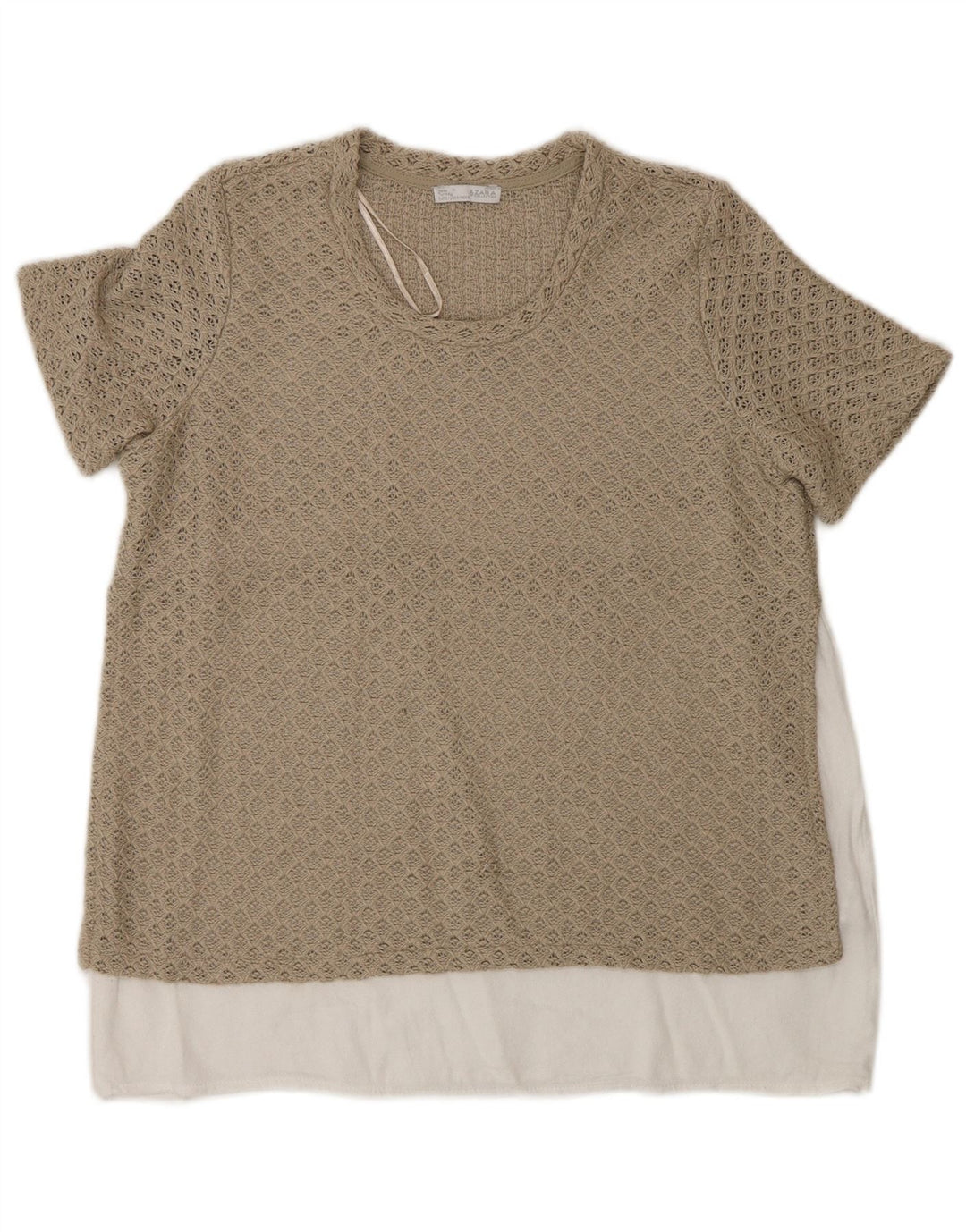 Zara Womens Crochet Blouse Top UK 12 Medium Beige Colourblock Polyester