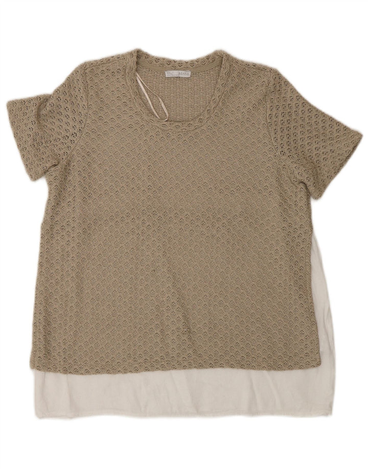 Zara Womens Crochet Blouse Top UK 12 Medium Beige Colourblock Polyester