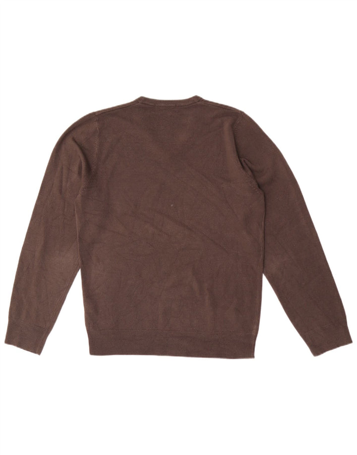 Marks & Spencer Mens Blue Harbour V-Neck Jumper Sweater Small Brown Acrylic