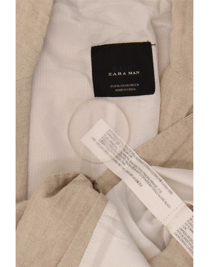 Zara Mens 2 Button Blazer Jacket EU 46 Small Beige Linen