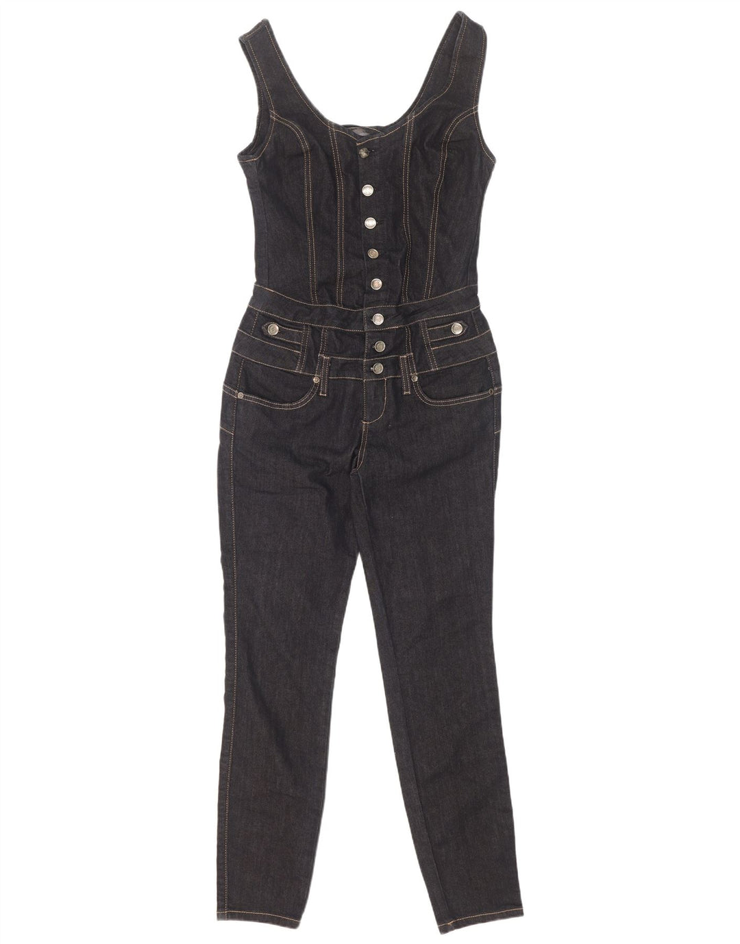 Liu Jo Womens Sleeveless Denim Jumpsuit UK 12 Medium Black Cotton