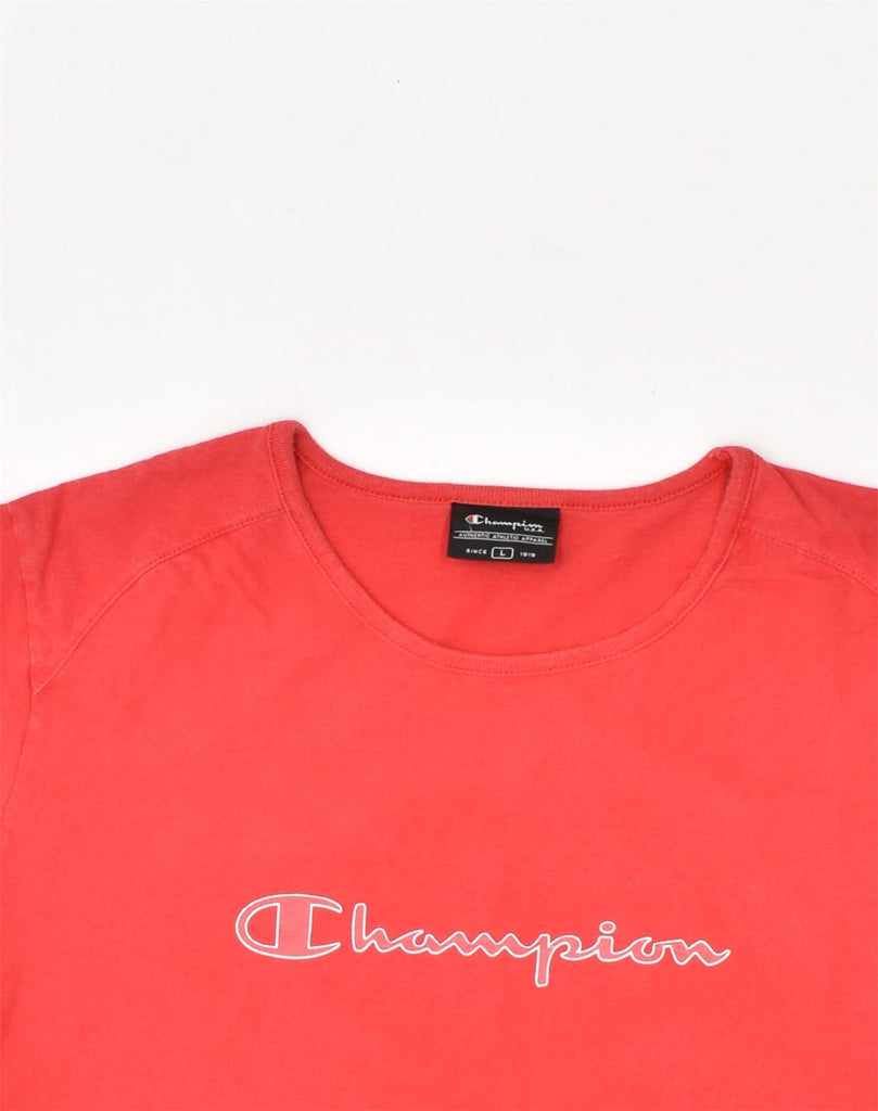 CHAMPION Womens Graphic T-Shirt Top UK 14 Large Red Cotton | Vintage Champion | Thrift | Second-Hand Champion | Used Clothing | Messina Hembry 