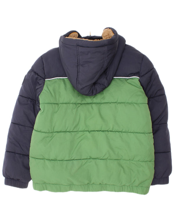 Fat Face Boys Hooded Padded Jacket 8-9 Years Green Colourblock Polyester