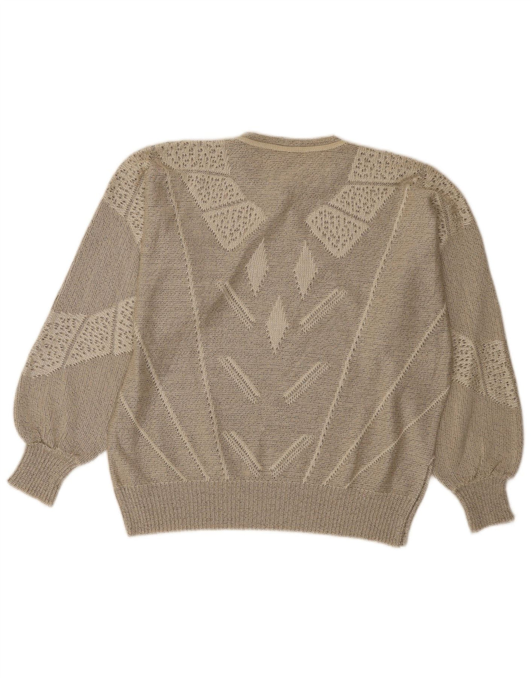 Vintage Womens Button Neck Jumper Sweater UK 14 Large Grey Geometric