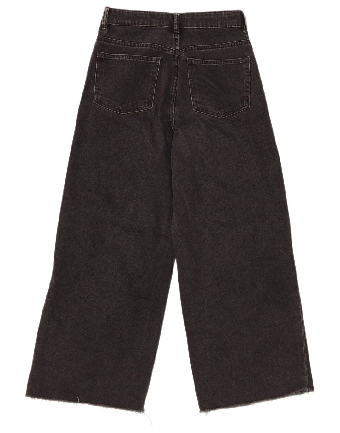 ZARA Womens High Rise Crop Wide Leg Jeans W22 L25 Black Cotton