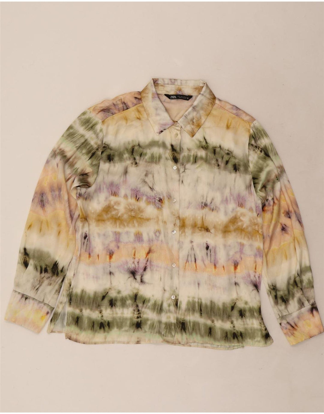 Zara Womens Shirt Blouse UK 16 Large Multicoloured Tie Dye Polyester