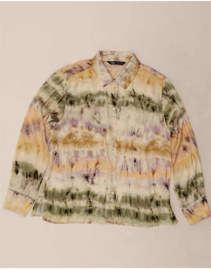 Zara Womens Shirt Blouse UK 16 Large Multicoloured Tie Dye Polyester