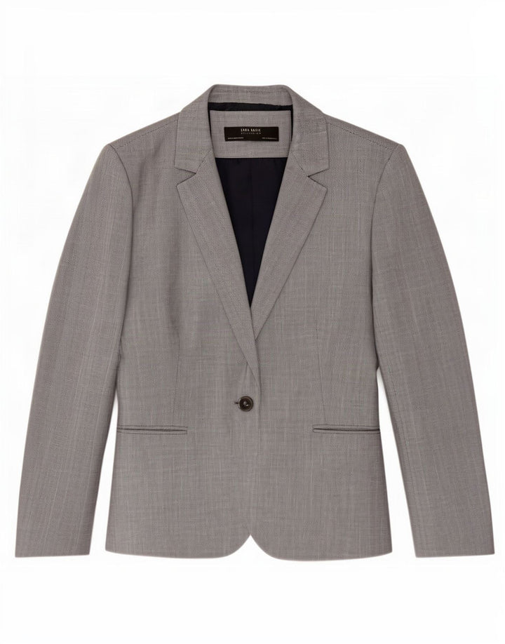 Zara Womens 1 Button Blazer Jacket EU 44 XL Grey Polyester