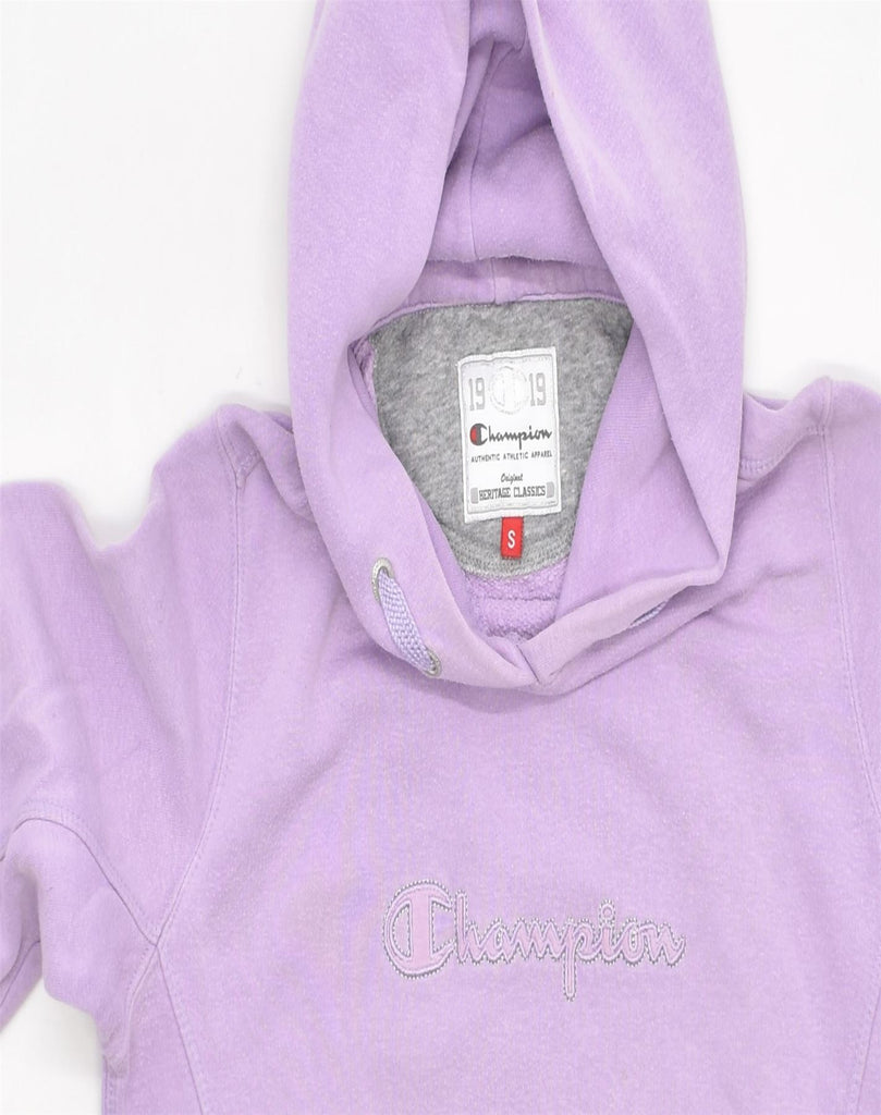 CHAMPION Womens Graphic Hoodie Jumper UK 8 Small Purple Cotton | Vintage | Thrift | Second-Hand | Used Clothing | Messina Hembry 