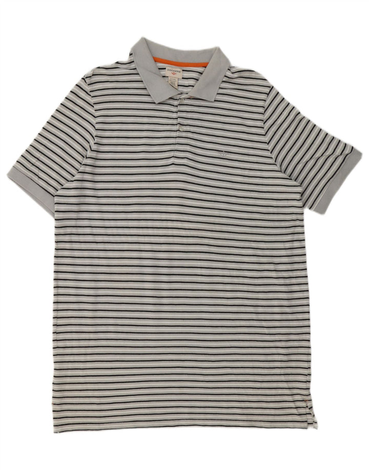 DOCKERS Mens Polo Shirt XL Grey Striped Cotton Vintage Dockers and Second-Hand Dockers from Messina Hembry 