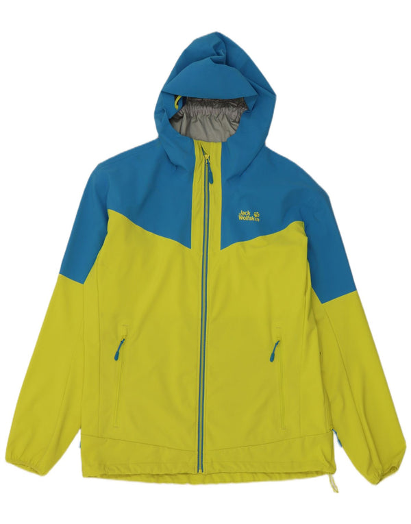 Jack Wolfskin Mens Hooded Rain Jacket UK 42 Large Yellow Colourblock