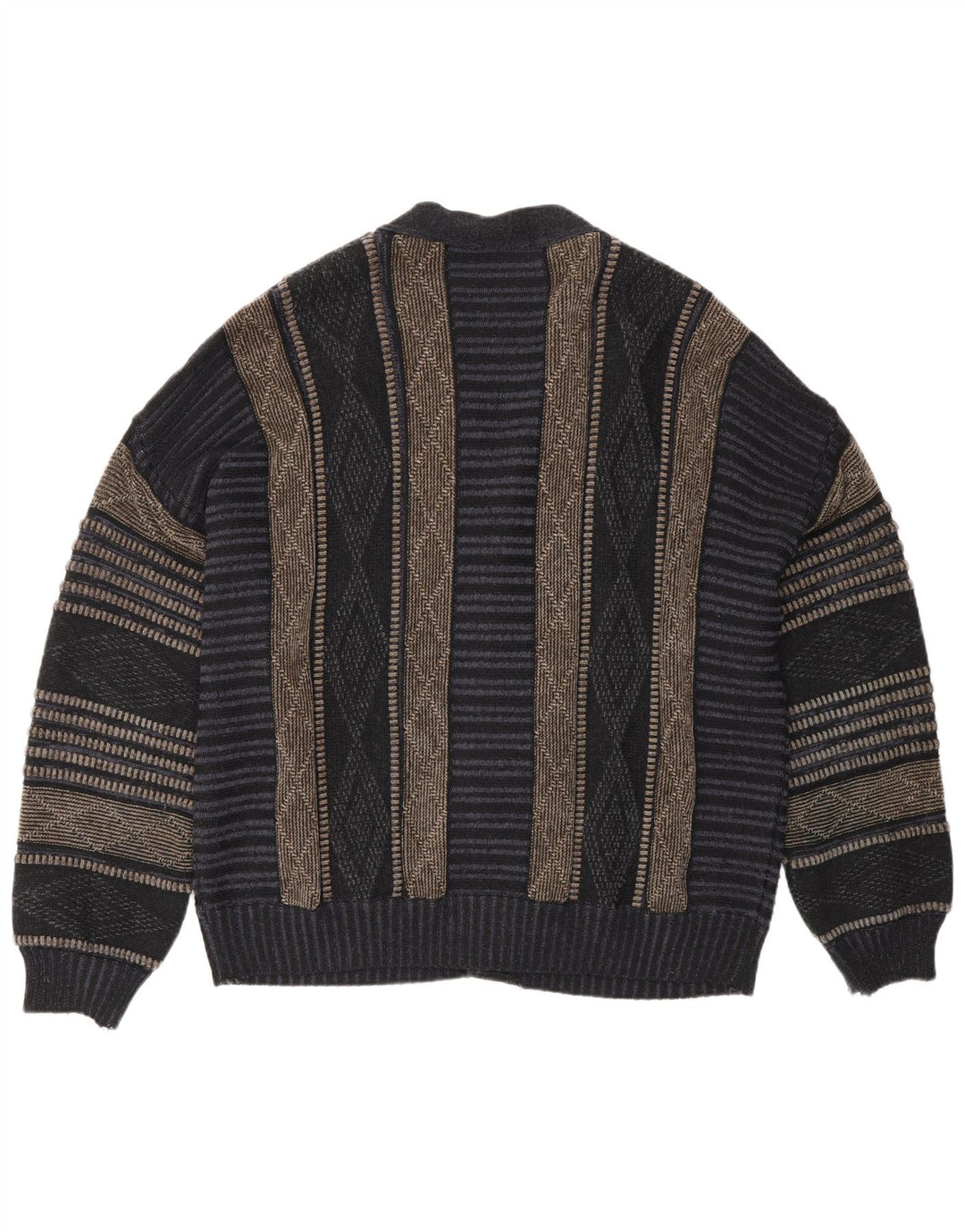 Fiume Mens Cardigan Sweater IT 50 Medium Navy Blue Argyle/Diamond Acrylic
