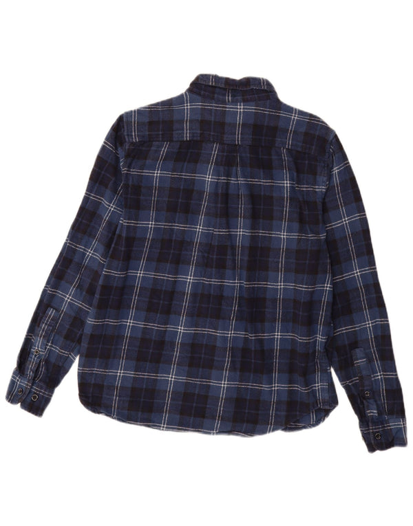 Eddie Bauer Mens Flannel Shirt Medium Navy Blue Check Cotton