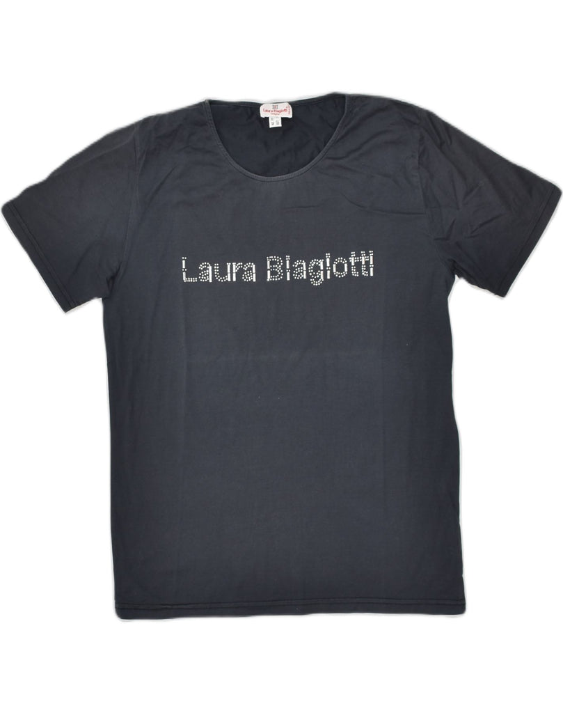 LAURA BIAGIOTTI Womens Graphic T-Shirt Top IT 44 Medium Black Cotton | Vintage Laura Biagiotti | Thrift | Second-Hand Laura Biagiotti | Used Clothing | Messina Hembry 