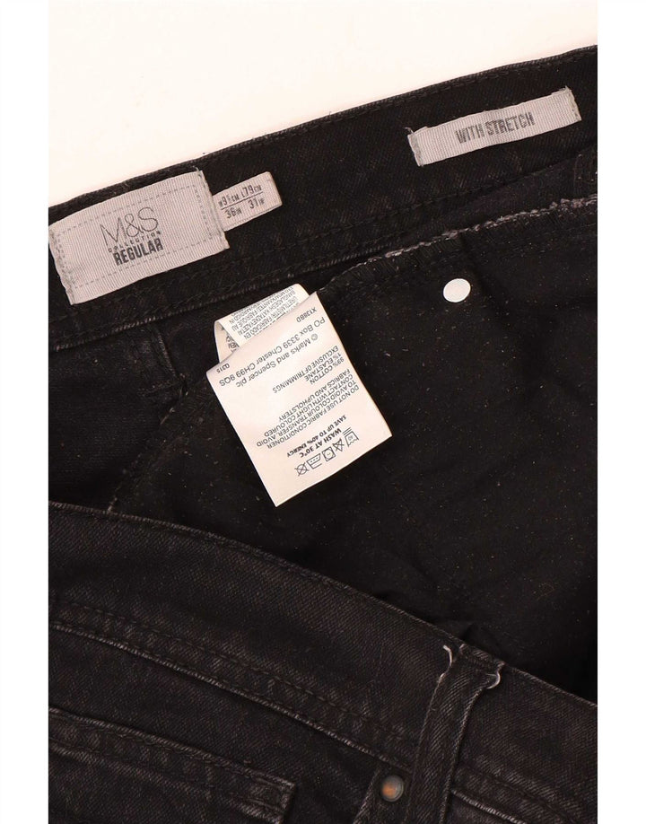 Marks & Spencer Mens Regular Straight Jeans W36 L31 Black Cotton