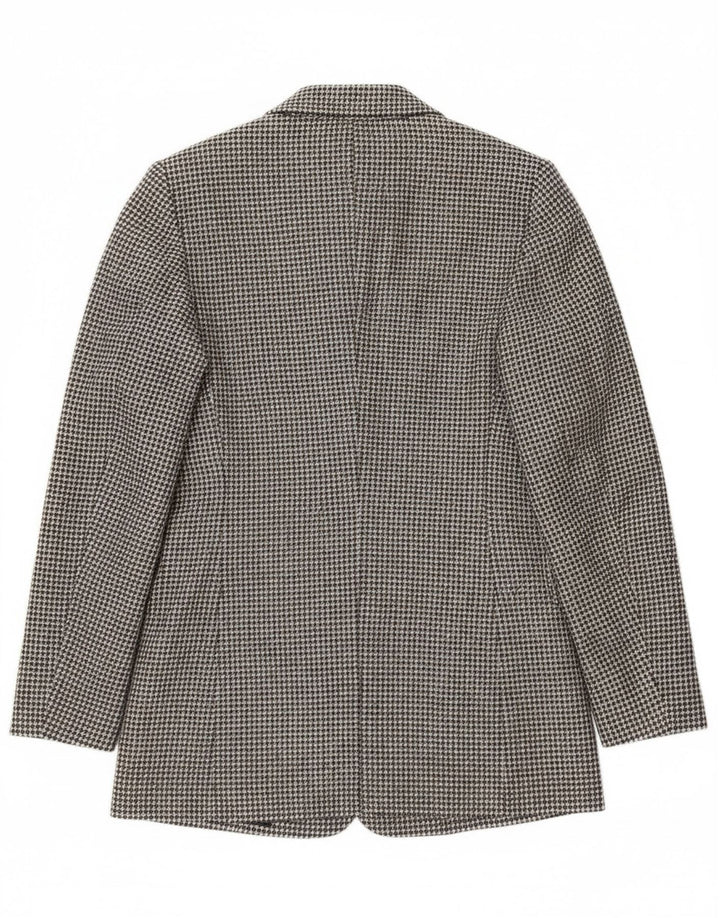 Massimo Dutti Womens 1 Button Blazer Jacket EU 34 2XS Grey Houndstooth Wool