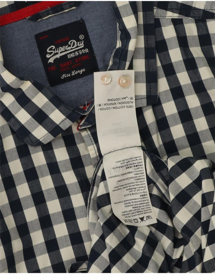 Superdry Mens Shirt Large Navy Blue Gingham Cotton