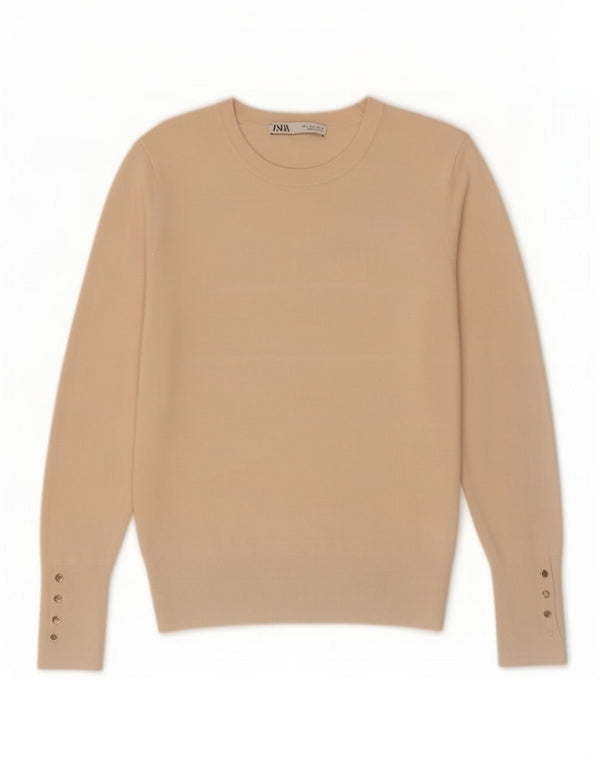 Zara Womens Boat Neck Jumper Sweater UK 14 Large Beige Viscose