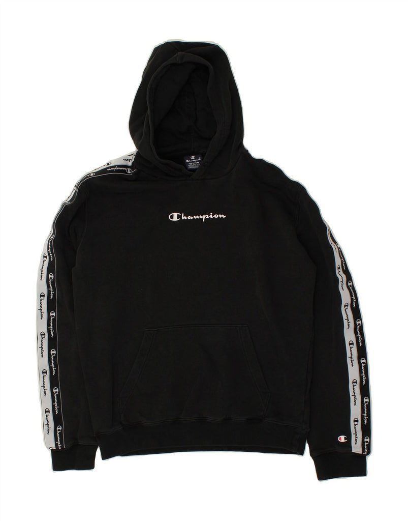 CHAMPION Mens Graphic Hoodie Jumper Medium Black Cotton Vintage Champion and Second-Hand Champion from Messina Hembry 