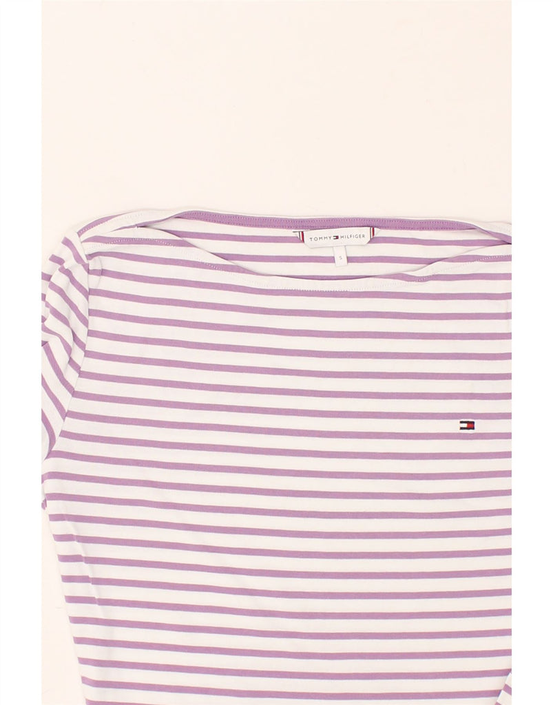 TOMMY HILFIGER Womens Top 3/4 Sleeve UK 10 Small Purple Striped | Vintage Tommy Hilfiger | Thrift | Second-Hand Tommy Hilfiger | Used Clothing | Messina Hembry 