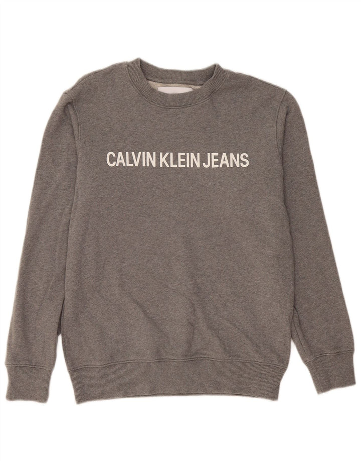Calvin Klein Jeans Mens Graphic Sweatshirt Jumper Small Grey Flecked Cotton