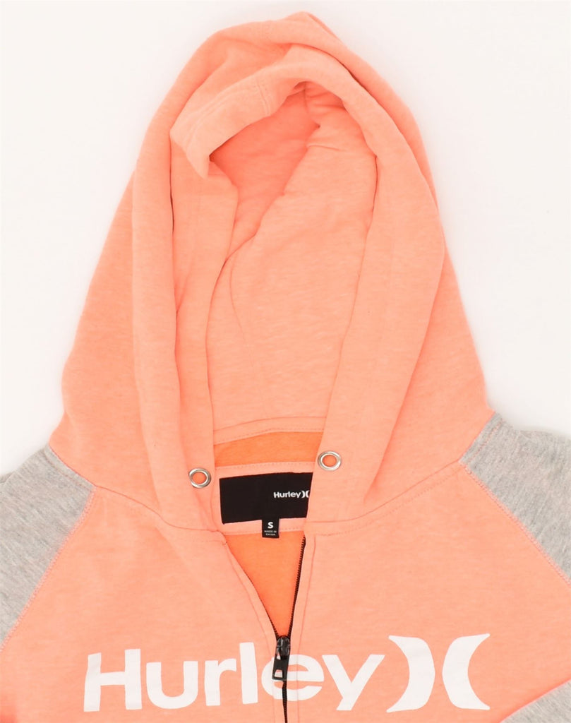 HURLEY Womens Graphic Zip Hoodie Sweater UK 14 Medium Orange Colourblock | Vintage Hurley | Thrift | Second-Hand Hurley | Used Clothing | Messina Hembry 