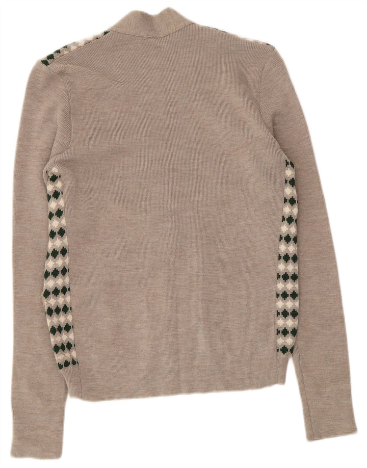 Vintage Womens Cardigan Sweater UK 8 Small Beige Geometric