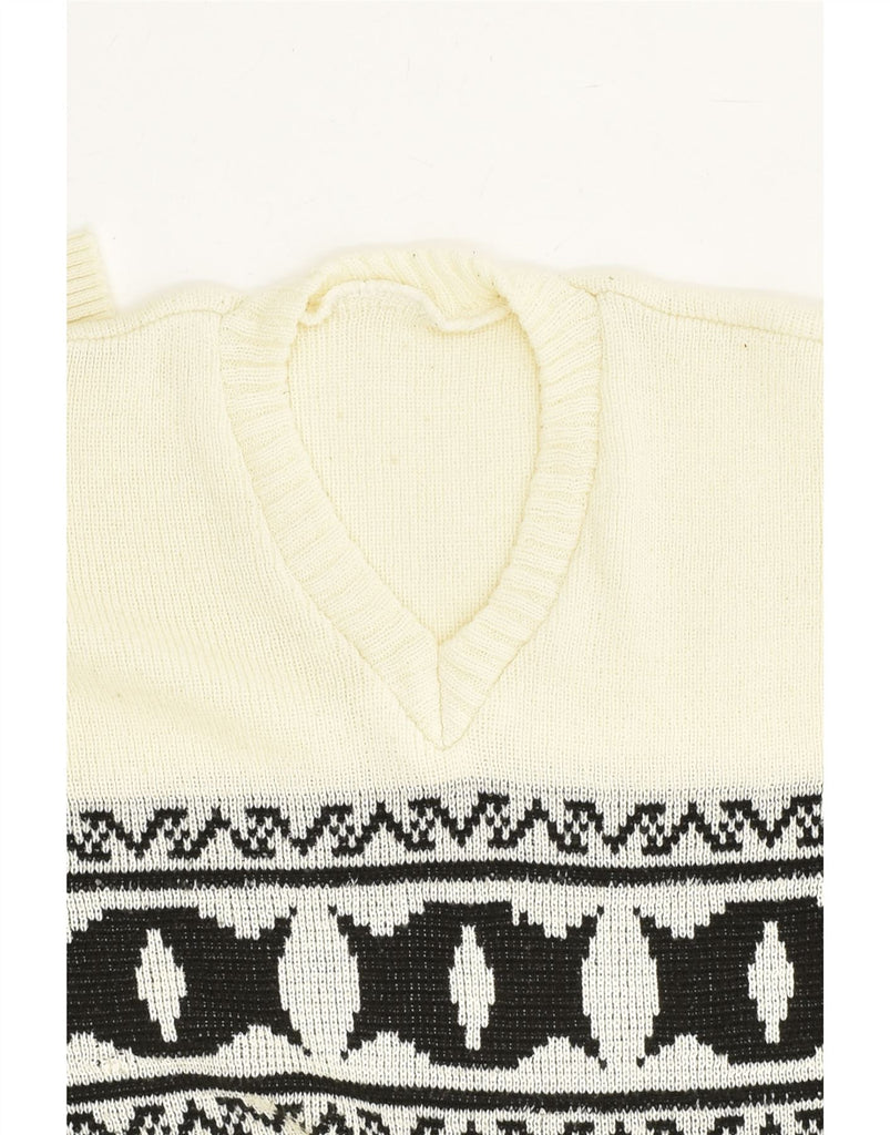 VINTAGE Mens V-Neck Jumper Sweater Small Off White Fair Isle | Vintage Vintage | Thrift | Second-Hand Vintage | Used Clothing | Messina Hembry 