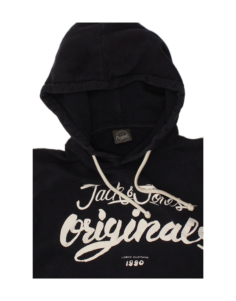 JACK & JONES Mens Graphic Hoodie Jumper Medium Navy Blue Cotton | Vintage Jack & Jones | Thrift | Second-Hand Jack & Jones | Used Clothing | Messina Hembry 