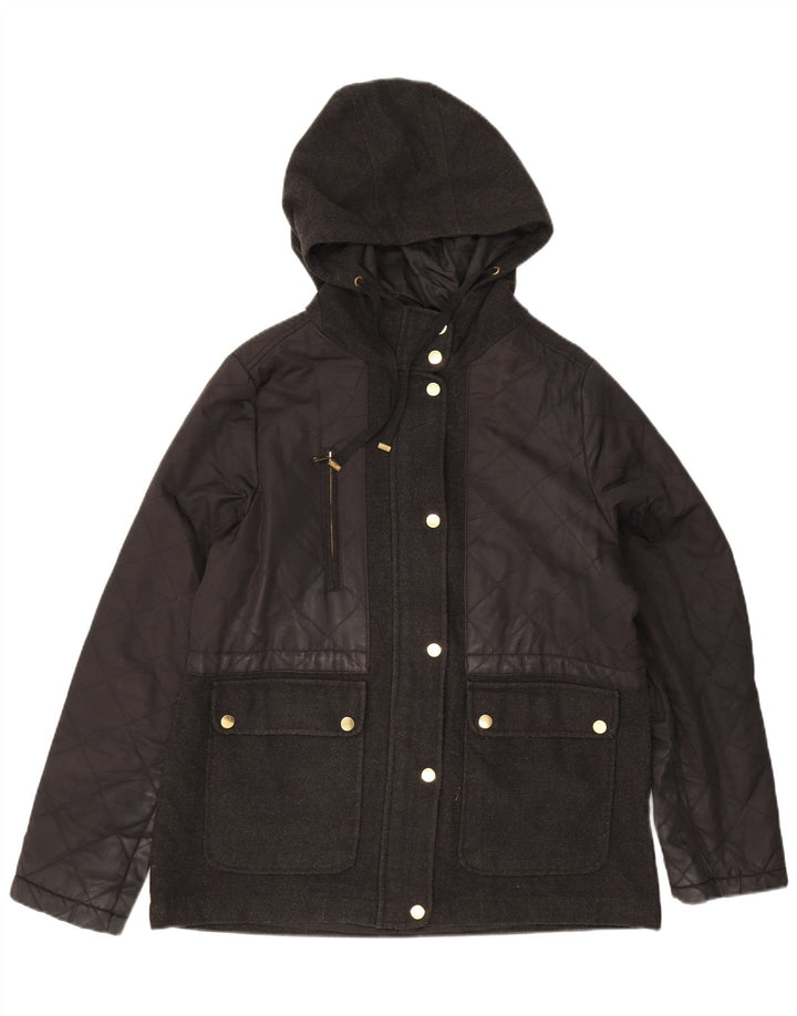 Topshop Womens Hooded Quilted Jacket UK 14 Large Black Polyester